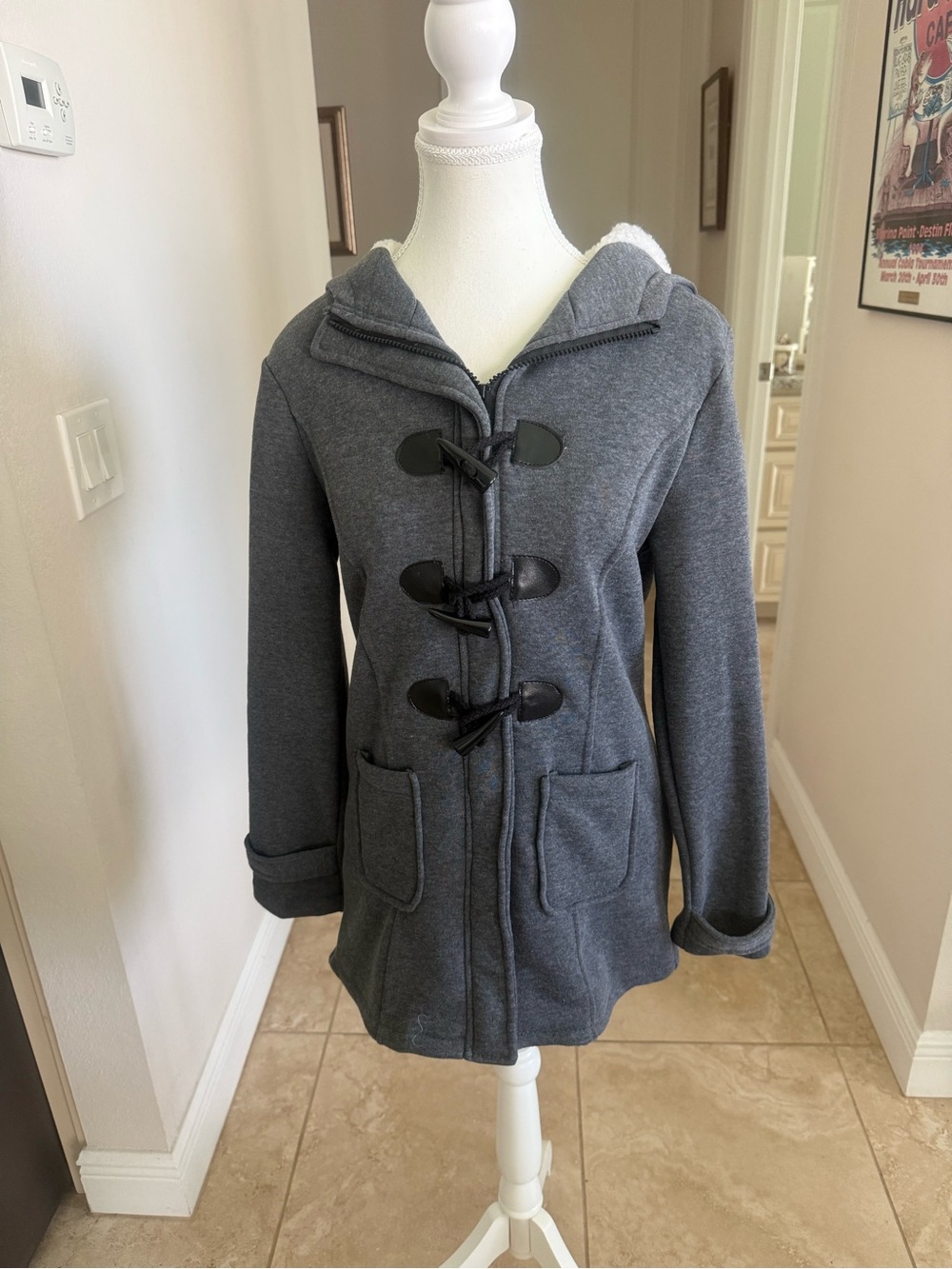 Women's Dark Gray Toggle Hooded Coat